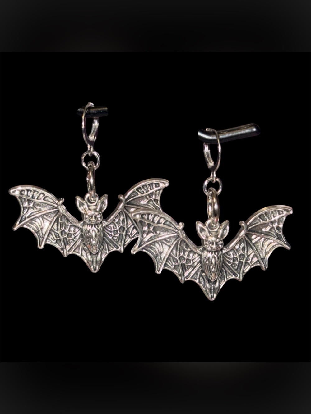 Handmade Antique Silver Bat Drop Earrings